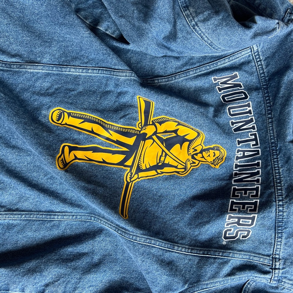 Small denim WVU Mountaineers oversized jacket